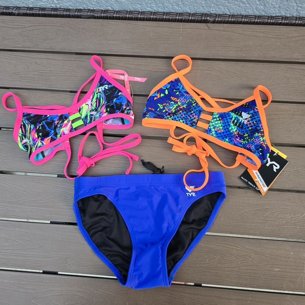 TYR Women Mix & Match Machu & Penello Tieback Tops & Royal Bikini Sz S New Sampl